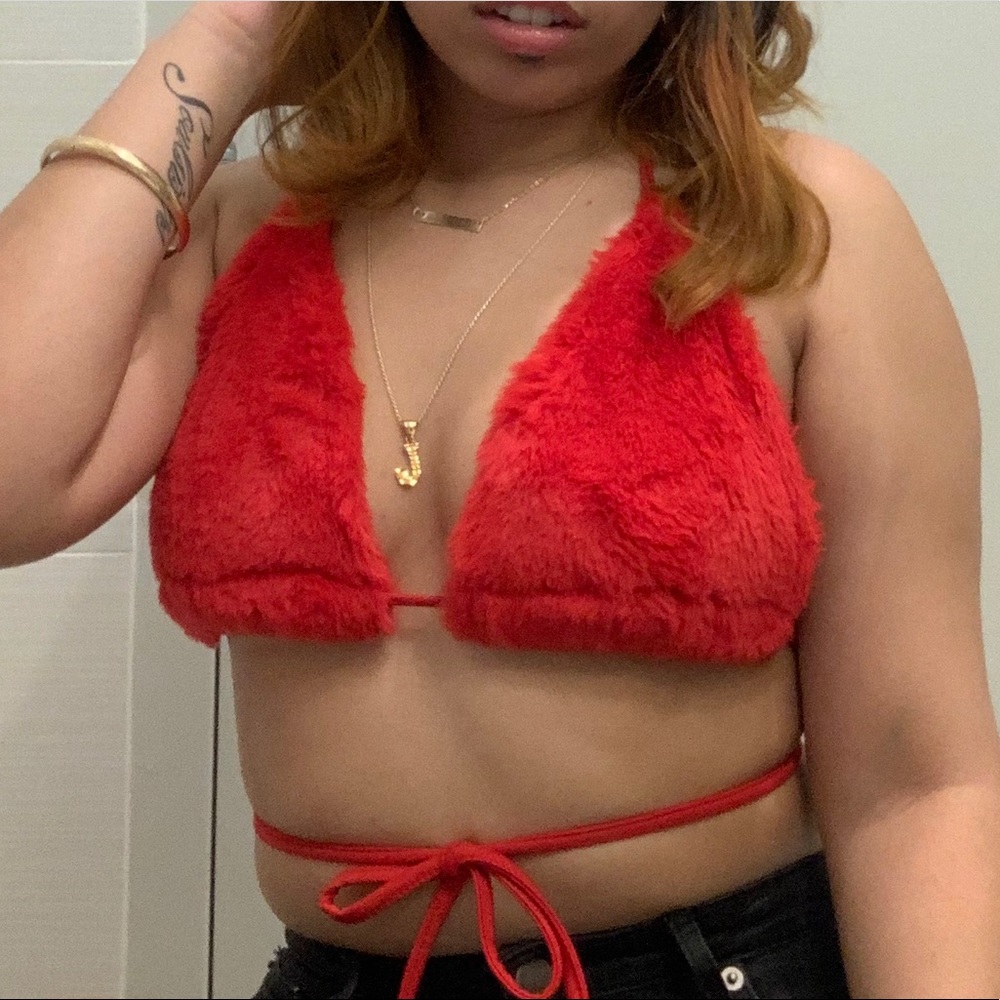 Red fur bra